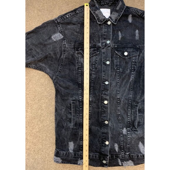Zara Jacket Womens M Trafaluc Denim Longline Distressed Oversized Button Up - Picture 4 of 9